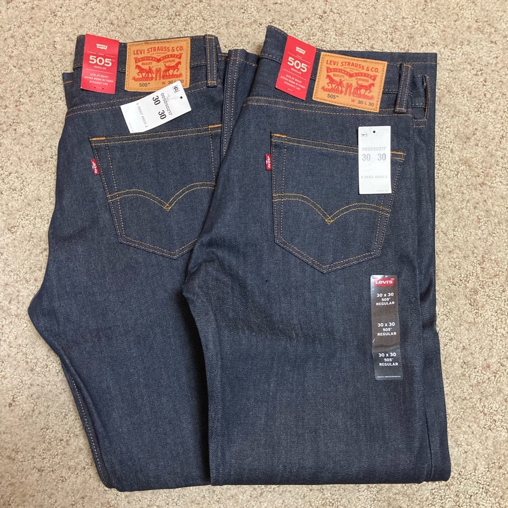 Lot of 2 brand new Levi’s 505 raw denim jeans